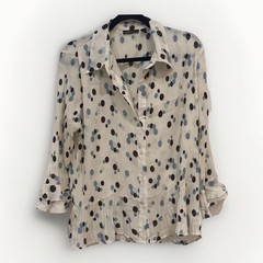 Essentials By Milano Women’s XL Cream Polka Dot Pleated Button Up