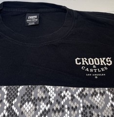 Crooks & Castles Black T-Shirt Digital Snake Print 3XL Logo Cotton Crew Neck