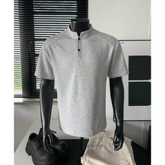 American Style Henry Collar Shirt Men’s Summer Splice Mamba Cotton Short Sleeve