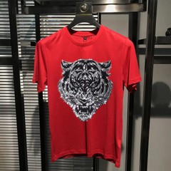 New Fashion Hot Drill Tiger Rhinestones Trend Cotton Summer Luxury Men T-Shirt