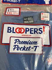 Vintage 1994 Bloopers Pocket T-Shirt Size 2XL Blue Made In USA Irregular