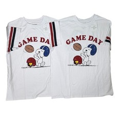 2 Lot Peanuts Snoopy Game Day Football Graphic Tee White Varsity Stripe XL NWT