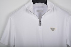 Men’s Prada White Zip-Up Polo Shirt L Short Sleeve