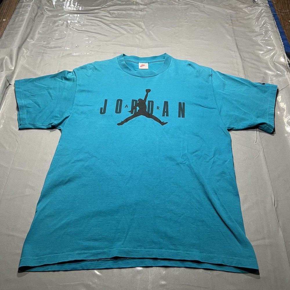 Vintage Nike Air Jordan T Shirt 1990’s Teal Blue Made In USA Single Stitch Sz L