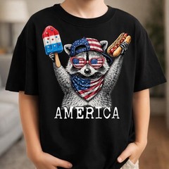 Funny Patriotic Raccoon Shirt Feral But Free 4th of July USA 250th Tee