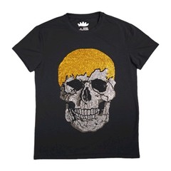 Heads Or Tails T-Shirt Size M Black Rhinestone Studded Skull Goth Grunge Bling
