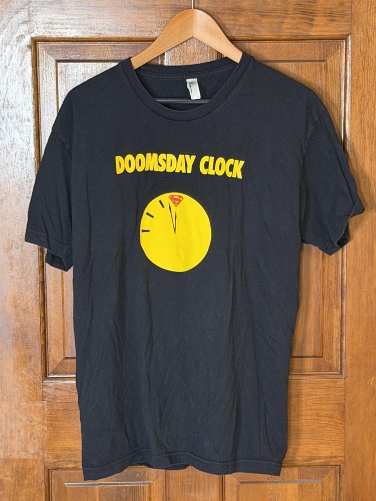 VTG SUPERMAN DOOMSDAY CLOCK BLACK T-SHIRT SIZE XL 2001 DC Comics Extra Large