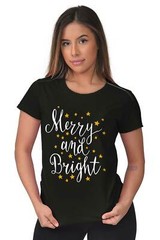 Merry And Bright Christmas Holiday Xmas Gift Womens Short Sleeve Ladies T Shirt