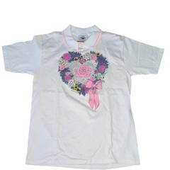 Vintage 90s Polo Shirt floral heart Women’s size Medium NWT Filene’s white pink