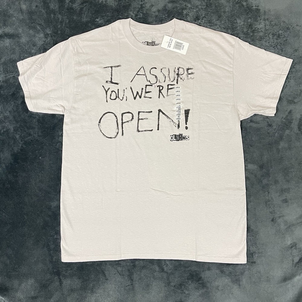 Clerks “I Assure You We’re Open” Men’s Kevin Smith Quick Stop Movie, Size Large