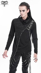 Devil Fashion Men Black Gothic Punk Chain Asymmetric Fitted Long Sleeve T-Shirt