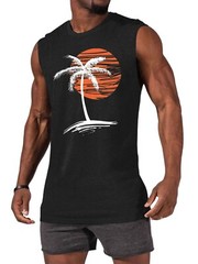 Mens Summer Beach Tank Top Tropical Hawaiian Palm Tree Print Sleeveless Shirts