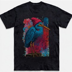 Blue Heron Bird T-Shirt Red Beanie Hat Urban Art Hipster Nature Lover Gift