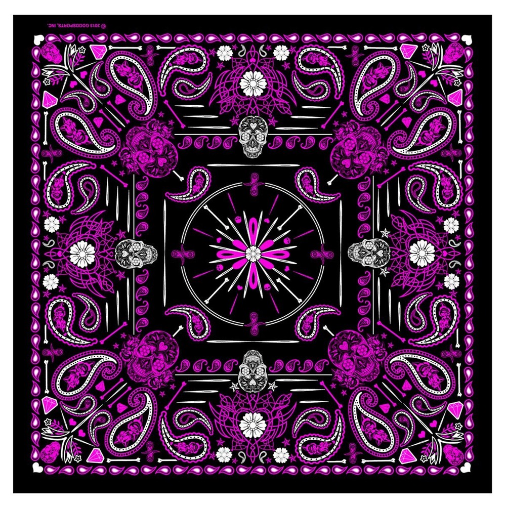 Ladies Paisley Skulls Bandana Black/Pink, 21 x 21