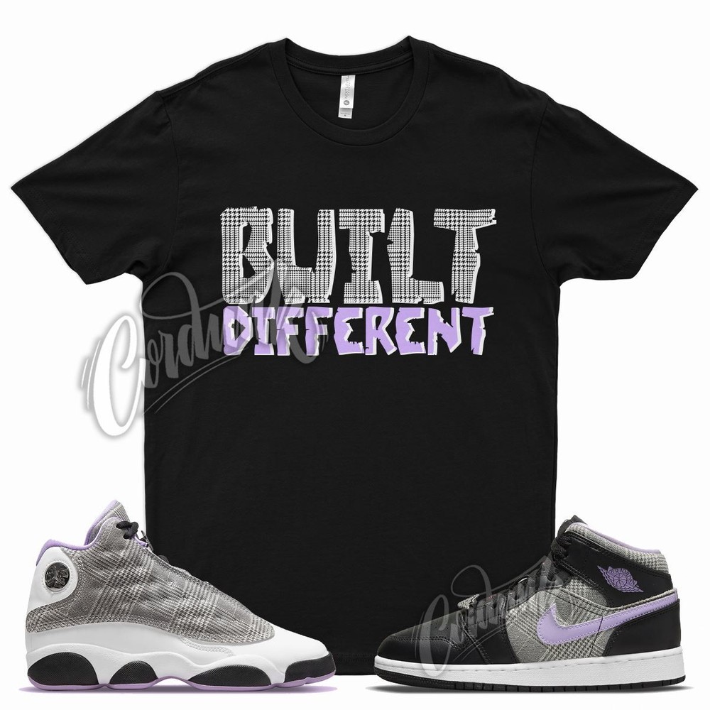 BUILT T Shirt for J1 1 Mid SE GS Houndstooth Lilac Silver Plaid Violet 13