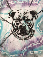 Hand Painted T Shirt Large White Black Blue Graffiti Rave Festival Dog Chains