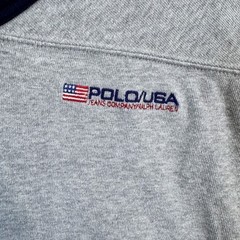 Polo Jeans Co Ralph Lauren Mens Large Gray Ringer V-Neck T-Shirt Polo USA Flag