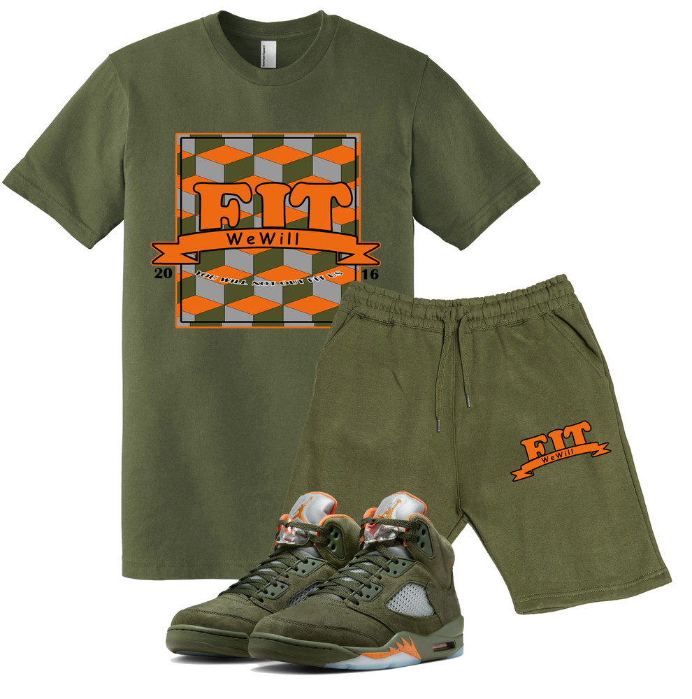We Will Fit Set to match Jordan 5 Olive army Green Solar orange
