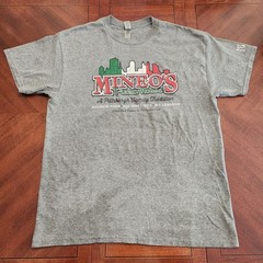 Mineo’s Pizza House Shirt L Pittsburgh Family Tradition Gray Gildan Heavy Cotton