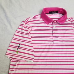 RLX Ralph Lauren Polo Shirt Mens Large Pink Striped Performance Stretch Golf