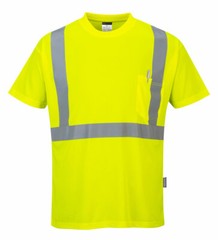 Portwest S190 Hi-Vis Reflective Safety Crew Neck T-Shirt with Chest Pocket ANSI