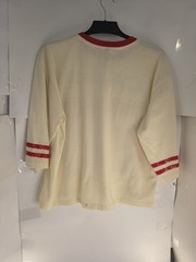 Vintage Capri 88 Graphic T Shirt Womens L Cropped Cream Red Ringer Tee Distresse