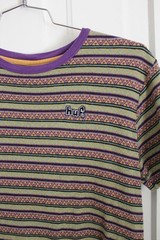Huf Woven Stripe T-Shirt Mens Crew Neck Pullover Size MEDIUM Geometric Designs