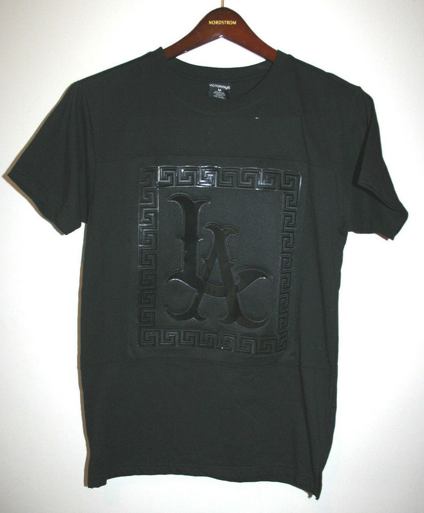 NEW Mens VICTORIOUS Black Glossy LA Los Angeles Med M Short Sleeve Shirt NWT $59