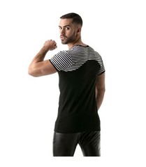 ”TOF PARIS” T-Shirt Half-Striped Cotton Jersay Casual Modern Style Black 22