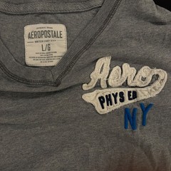 Aeropostale Grey V-Neck T-Shirt with Aero Phys Ed NY Logo, Size Large