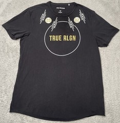 True Religion Men’s Mixed Media Gold Foil Graphic Tee T-Shirt in Black Size XL