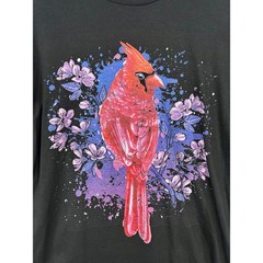Naturecore Port & Company Mens Med Black Cardinal Bird Graphic Long Sleeve Tee