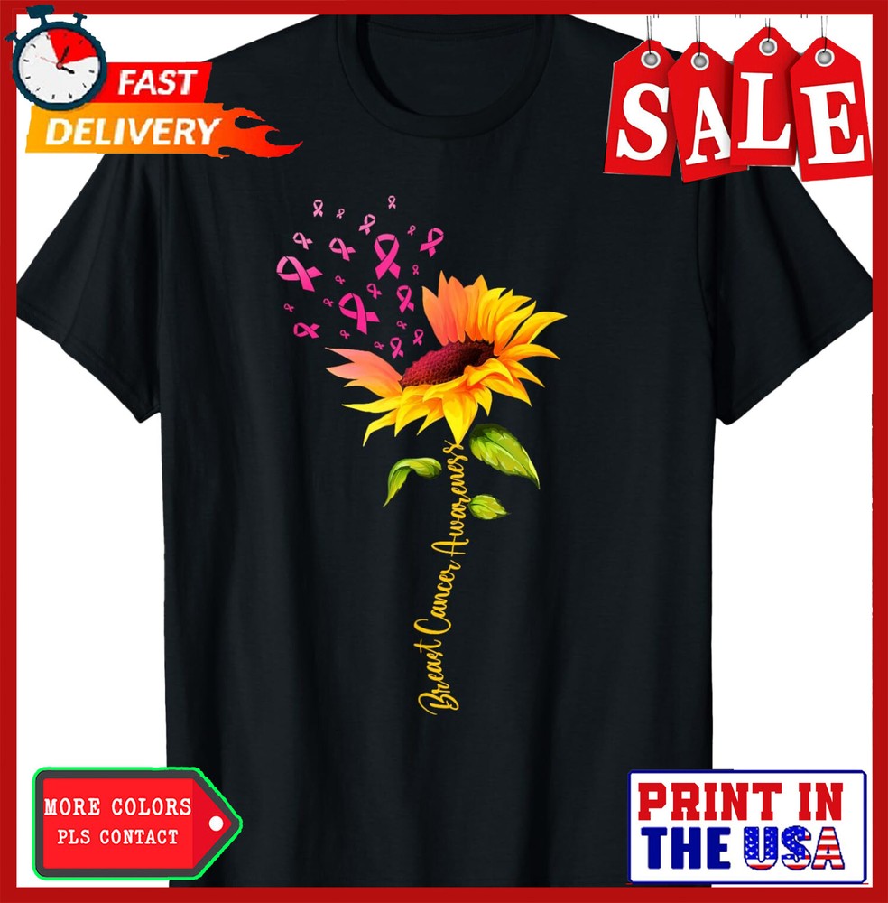 Breast Cancer Awareness Sunflower Pink Ribbon Support Womens T-Shirt