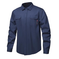 Men FR Shirt 7oz Fire Resistant CAT2 Welding 100% Cotton Navy 2XLarge