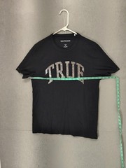 True Religion Shirt Mens Small Black Metallic Graphic Tee Crewneck Short Sleeve