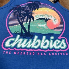 NEW Chubbies Tank Top Mens Small The Giant Wave Blue Palm Trees Beach