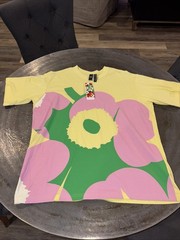 Adidas Marimekko Collab Mens Small Flower Logo Relaxed Baggy T Shirt NWT