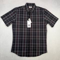Social Coast Men’s Short Sleeve Button-Down Shirt Size S Black Red White Plaid