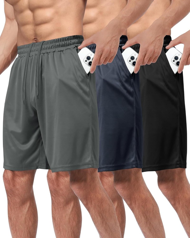 3 Pack Gym Basketball Mens Shorts – Quick Large, 1-black/Dark Grey/Navy Blue
