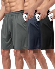 3 Pack Gym Basketball Mens Shorts – Quick Large, 1-black/Dark Grey/Navy Blue