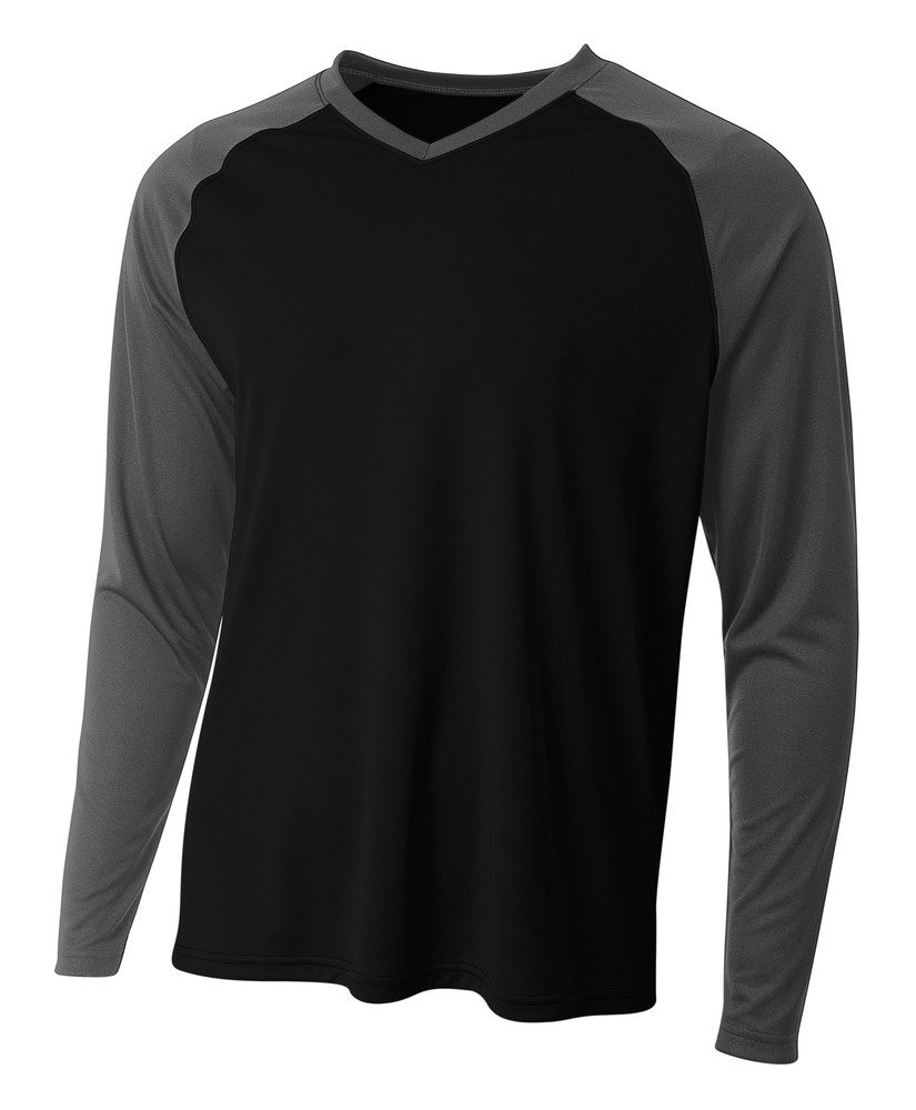 A4 Mens Micro Poly 4oz. Interlock Long Sleeves Strike Raglan T-Shirt N3374