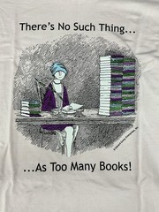 Edward Gorey, There’s No Such Thing … As Too Many Books!, Large T-shirt, Pink