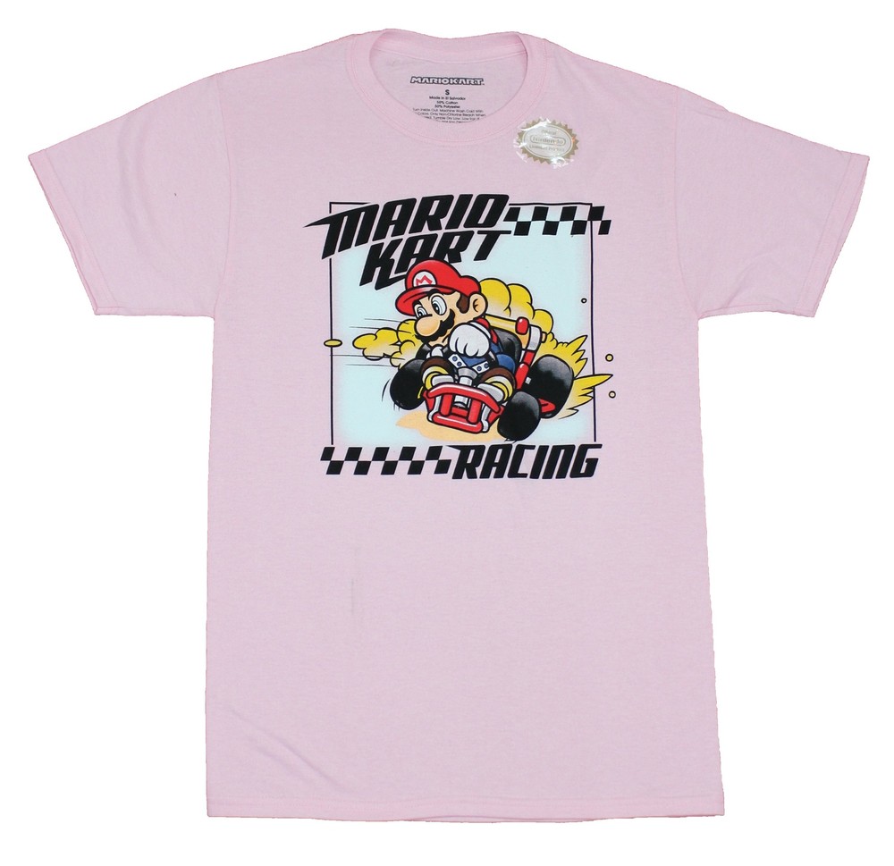 Mario Kart Mens T-Shirt – Racing Cartoon Mario Finish Line Image