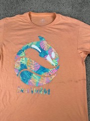 Sea World Shirt Mens Large Orange Blue Floral Monstera Print Short Sleeve Casual