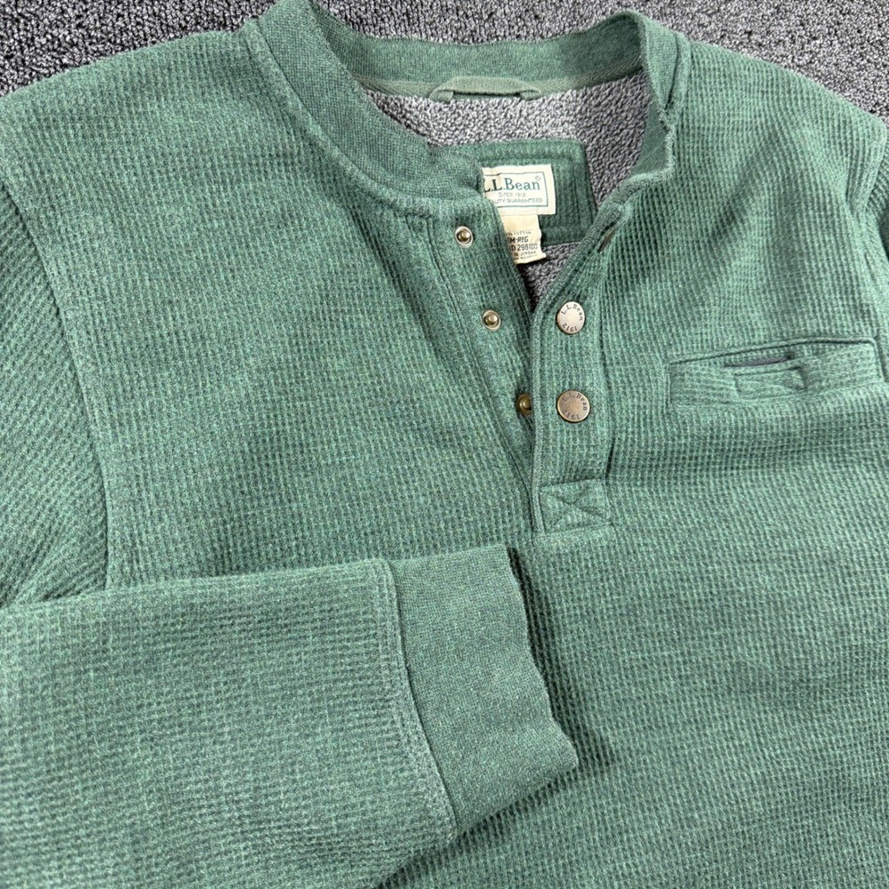 LL Bean Men’s Small Katahdin Iron Works Fleece Lined Henley Shirt Green Outdoors