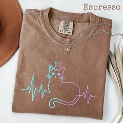 Cute Heartbeat Cat Lover Comfort Tee Pet Owner Soft Cotton