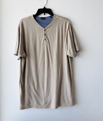 𝅺Left Coast Tee Henley Shirt Stripe Short Sleeve Cotton Reversible Mens Medium