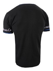 Mens T-Shirt Black Designer Italian Shiny Blue Eagle Bucheli Slim Fit Crew Neck