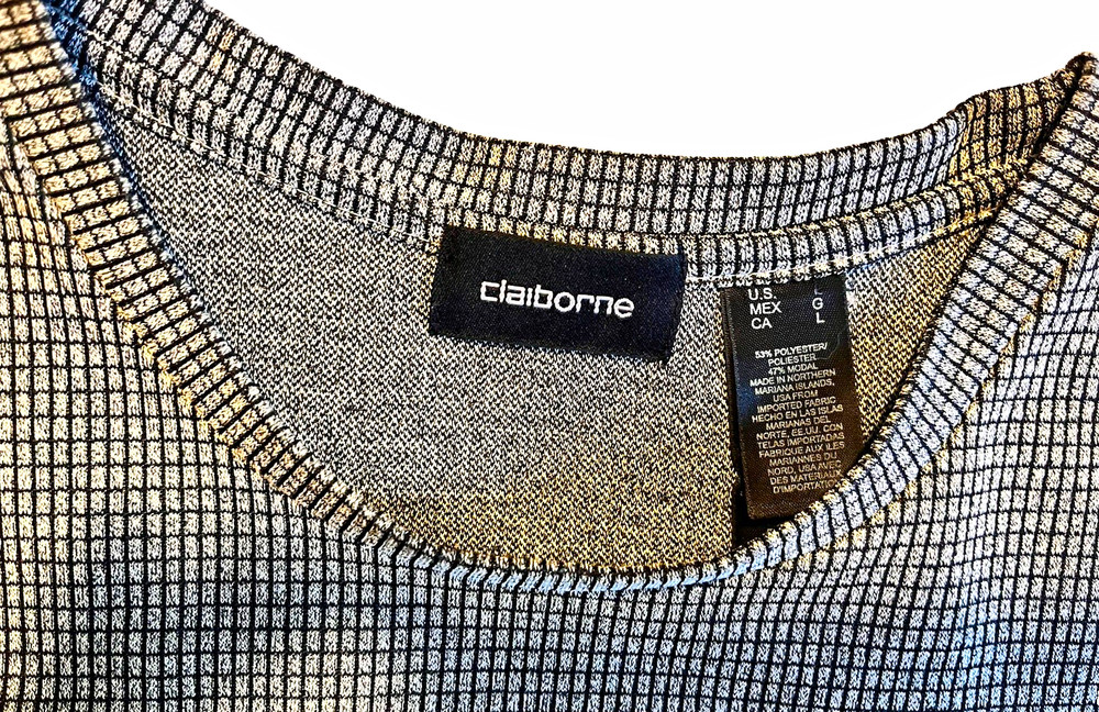 Claiborne Men’s Crew Neck T-Shirt Gray/Black Geometric Knit Short Sleeve Size L
