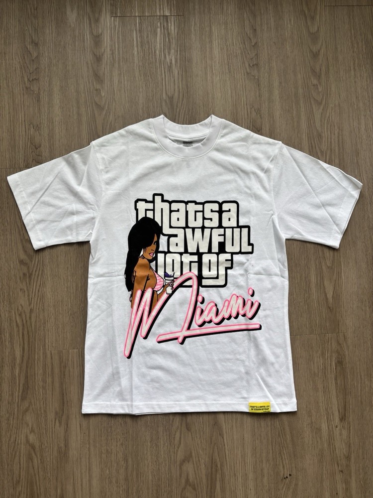 That’s A Awful Lot of Cough Syrup Miami Logo Graphic White Tee Crew Neck M